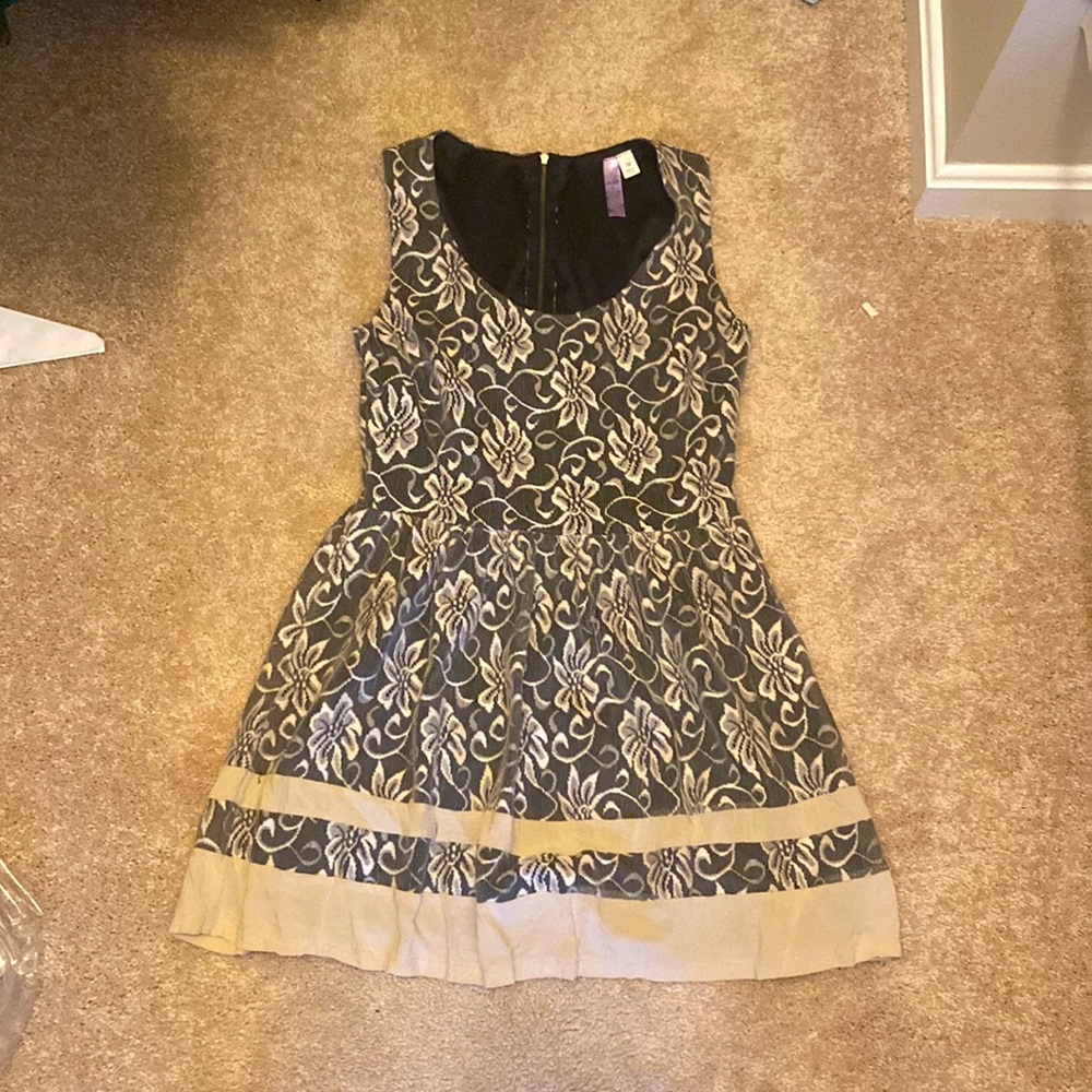 Cream and black lace fit and flare dress